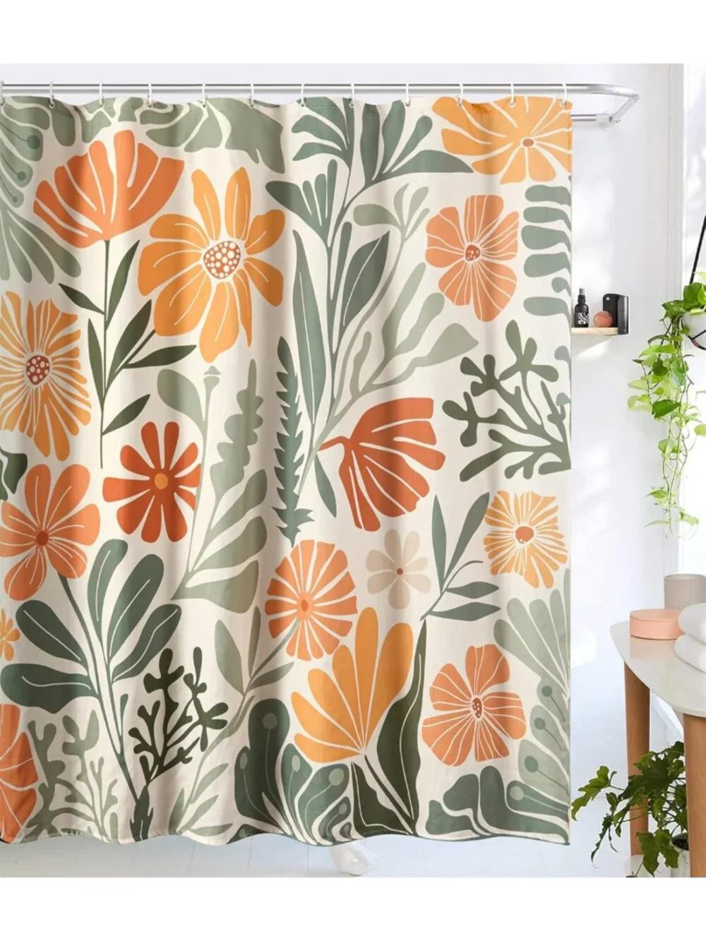 Colorful Floral Faux Linen Shower Curtain - Funky Aesthetic Bathroom Decor